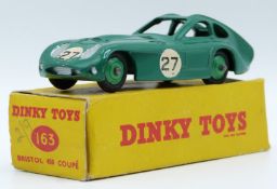Dinky Toys diecast mode Bristol 450 with racing number 27 decals, green body and hubs, 163, in