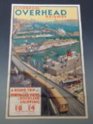 Liverpool Overhead Railway poster depicting ships in port with Liver building beyond and railway