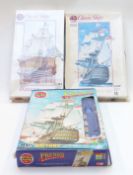Three Airfix 1:180 scale model ship kits HMS Victory 1765, HMS Victory and WASA 1628, all in