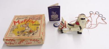 Moko, Muffin The Mule Junior cast metal puppet in original box with Muffin club membership card