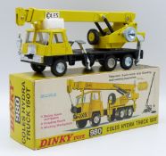Dinky Toys diecast model Coles Hydra Truck 150T with yellow cab and crane, black chassis and