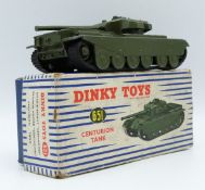 Dinky Supertoys diecast model Centurion Tank with green body and hubs and rubber tracks, 651, in