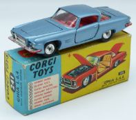 Corgi Toys diecast model Ghia L6.4 with Chrysler engine blue body, red interior, silver hubs,