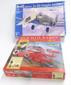 Two Revell model kits 1:28 scale Der Rote Baron Fokker Dr.1 15779 and 1:48 scale Junkers Ju 52/3mg4e