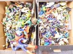 A large collection of action figures including Teenage Mutant Ninja Turtles, The Terminator, Star