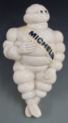 Seated Bibendum Michelin Man advertising display model, on metal mount with Made in France to
