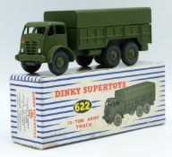 Dinky Supertoys 10-Ton Army Truck with military green cab, chassis, cover and hubs, 622, in original