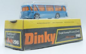 Dinky Toys diecast model Duple Viceroy 37 Luxury Coach with blue body, orange windows and