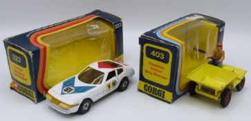 Two Corgi Toys diecast model vehicles Ferrari Daytona 365 GTB/4 323 and Thwaites Tusker Skip