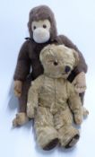 Merrythought for Harrods monkey Teddy bear and a Chad Valley mohair Teddy bear, largest 42cm tall.