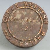 Great Western Railway 1908 cast iron boundary marker post, diameter 20.5cm