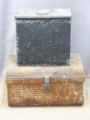 Farrow and Jackson of London and Paris metal wine carrier with six bottle insert and a tin trunk,