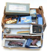 A collection of Hornby Dublo 00 gauge 3-rail model railway locomotives, wagons, buildings and