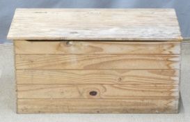 Pine box with inset handles, W73 x D38 x H36cm