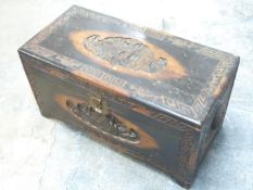 Chinese carved hardwood trunk with camphorwood lining, W93 x D45 x H50cm