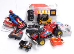 Assorted radio control vehicles and parts including Go Kart and forklift