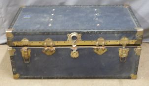 A vintage metal bound trunk, W92 x D51 x H37cm