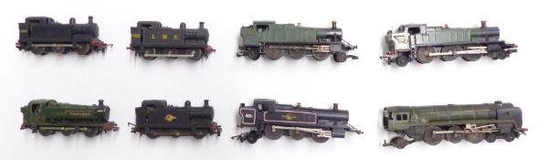 Eight Tri-ang TT gauge locomotives including LMS, GWR, BR, 70000 etc.