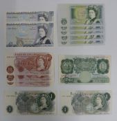 A collection of UK banknotes, most with consecutive numbers, includes five Somerset £1 notes, trio