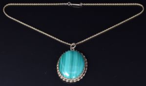 A 9ct gold pendant set with malachite on a 9ct gold rope twist necklace, 4.5g, length 42cm