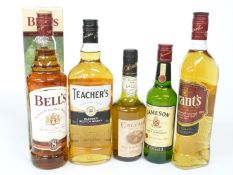 Four bottles of whisky comprising Teacher's, Bell's and Grant's all 70cl and 40% and Jameson 350ml