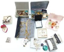 A collection of costume jewellery including Miracle pendant, silver and mother of pearl pendant,