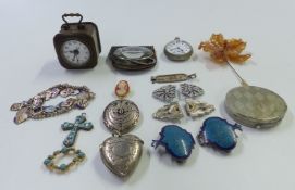 A hallmarked silver heart shaped vesta, Birmingham 1897, silver charm bracelet, micro mosaic