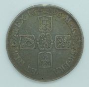 William III 1697 crown, first bust, round collar, first harp reverse OCTAVO edge, toned