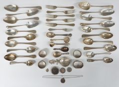 Georgian and later hallmarked silver cutlery comprising five bottom hallmarked table spoons, one