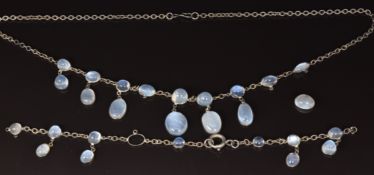 Victorian silver necklace and bracelet set with moonstones