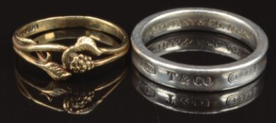 A 9ct gold ring, size M, 1.3g and a silver ring marked Tiffany & Co, size Q