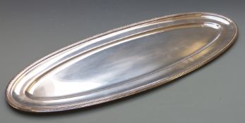 Christofle silver plated oval serving platter with beaded rim, 70 x 27cm