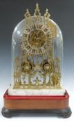 Victorian double fusee repeating brass skeleton clock in cathedral shape with Roman silvered chapter