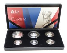 Royal Mint 2014 UK six coin silver proof Britannia set, cased with certificate