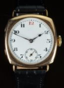 Swiss 9ct gold gentleman's wristwatch with inset subsidiary seconds dial, blued hands, Arabic