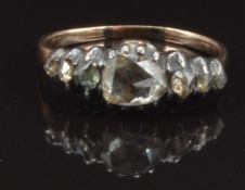 Georgian ring set with seven foiled rose cut diamonds, size P, 2.5g