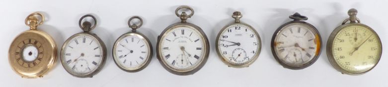 Seven various pocket watches comprising Chester hallmarked silver H Samuel The Climax Trip Action