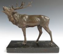 Bronze Red Deer stag on marble plinth, height 19.5cm