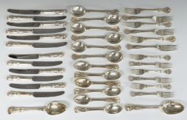 Victorian and later canteen of King's pattern cutlery comprising two table spoons, London 1860,