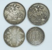 Queen Victoria silver coinage comprising 1887 Jubilee crown, half crown and double florin,