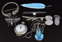 Scottish silver brooch, enamel brooch and pendant, silver brooch by WBs, silver cufflinks, fob