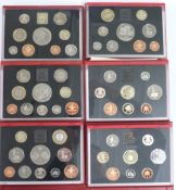 Royal Mint deluxe proof coin sets for 1994, 1995, 1996, 1997, 1998 and 1999