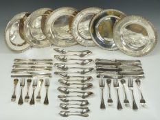 Tsar Alexander III Imperial Russian set of six silver dessert plates with leaf and berry border