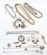 A collection of silver jewellery including Scottish kilt pin/ brooch set with amethyst, citrine