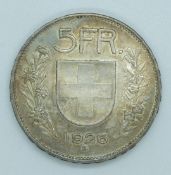 1926 Helvetica B five franc, VF