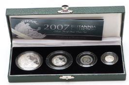 Royal Mint 2007 UK four coin silver proof Britannia set, cased with certificate
