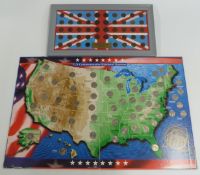 A USA commemorative quarter collection in folder, together with a framed UK farthing collection
