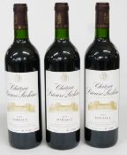 Three bottles of Chateau Prieuré-Lichine 2000 Margaux Grand Cru Classé red wine 75cl 13% vol. This