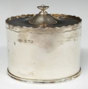 George V hallmarked silver oval tea caddy with hinged lid, Sheffield 1935, maker Lee & Wigfull,