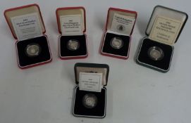 Royal Mint five cased silver proof Piedfort coins comprising 1994 £2; 1993 £1; 1988 £1; 1992 10p and